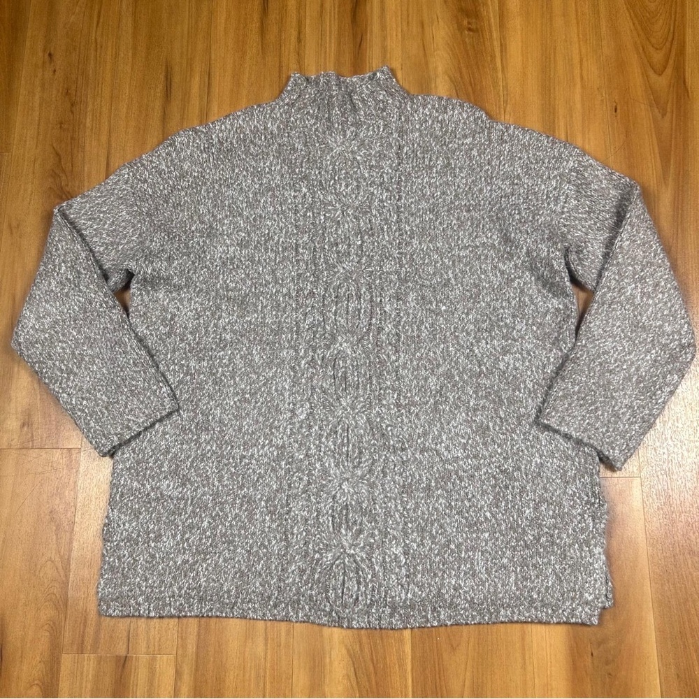 J. Jill Gray Tan Marled Cable Knit Mock Neck‎ Pullover Sweater Women’s Large
